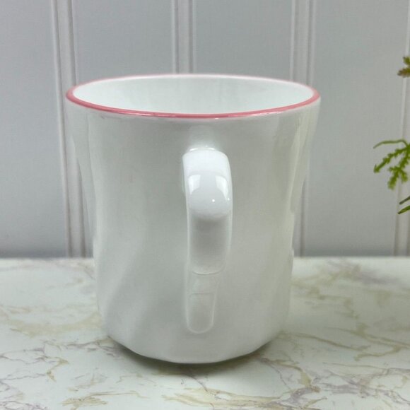 Set of 4 White Ceramic Coffee Mugs with Pink Rim 8oz Capacity Swirl Pattern - Picture 3 of 10